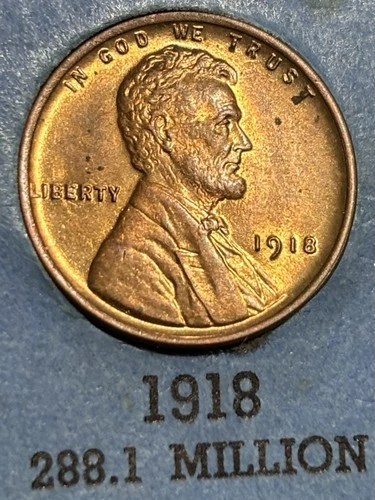1918 Lincoln Cent, nice original BU RB UNC condition