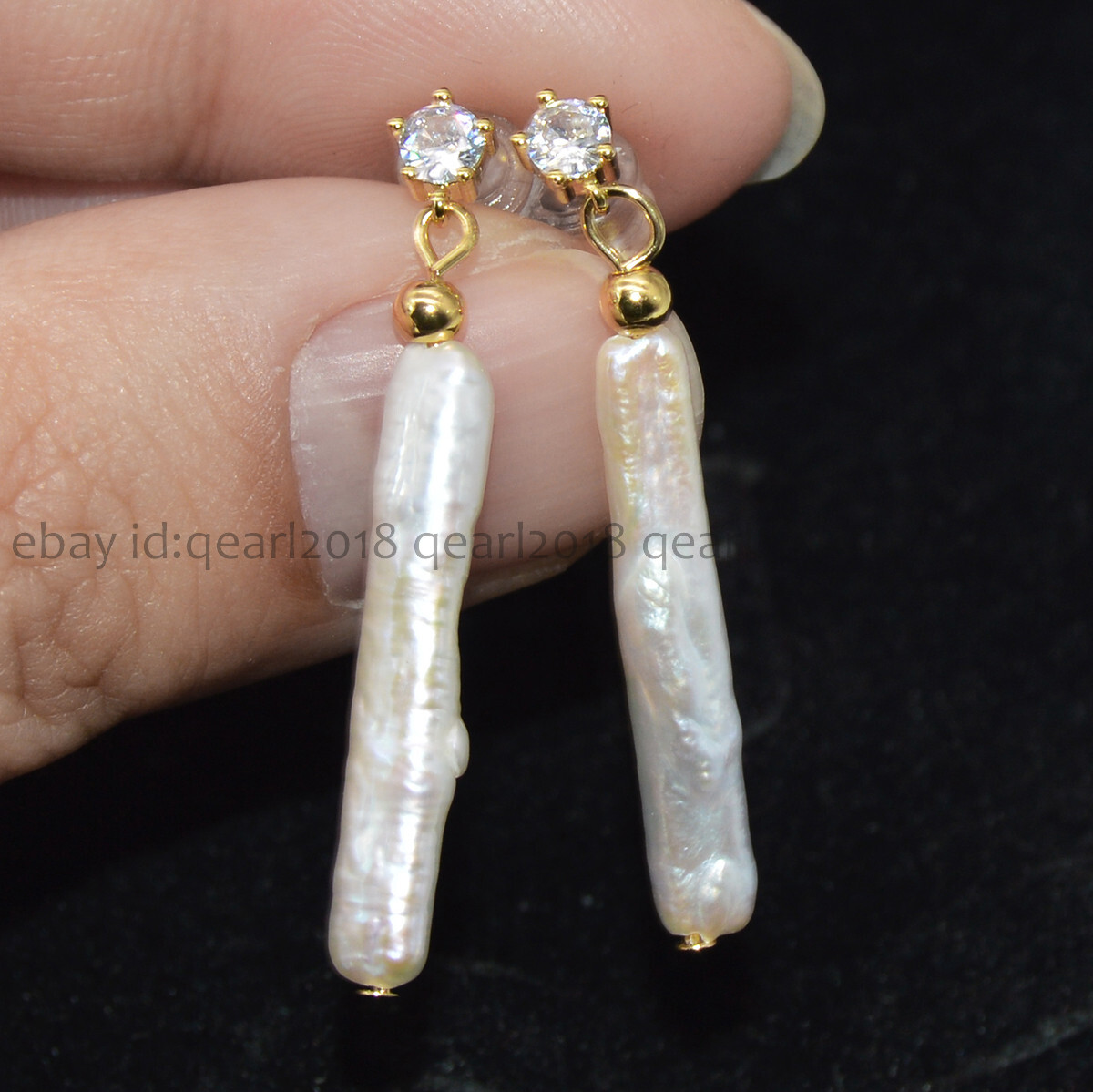 Natural White Baroque Freshwater Pearl Dangle Stud Earrings 5x25mm