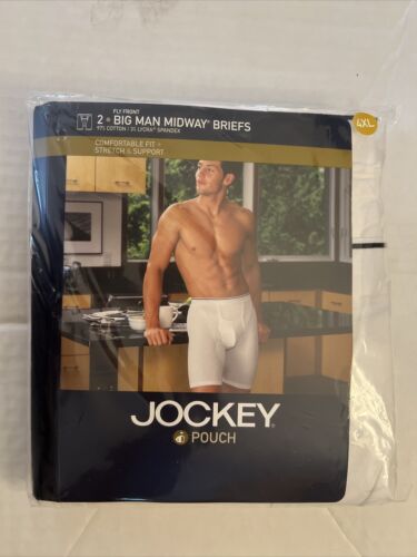 JOCKEY Pouch Big Man Midway Briefs 2 Pack Boxer Fly Front Mens 4XL Classic White - Afbeelding 1 van 7