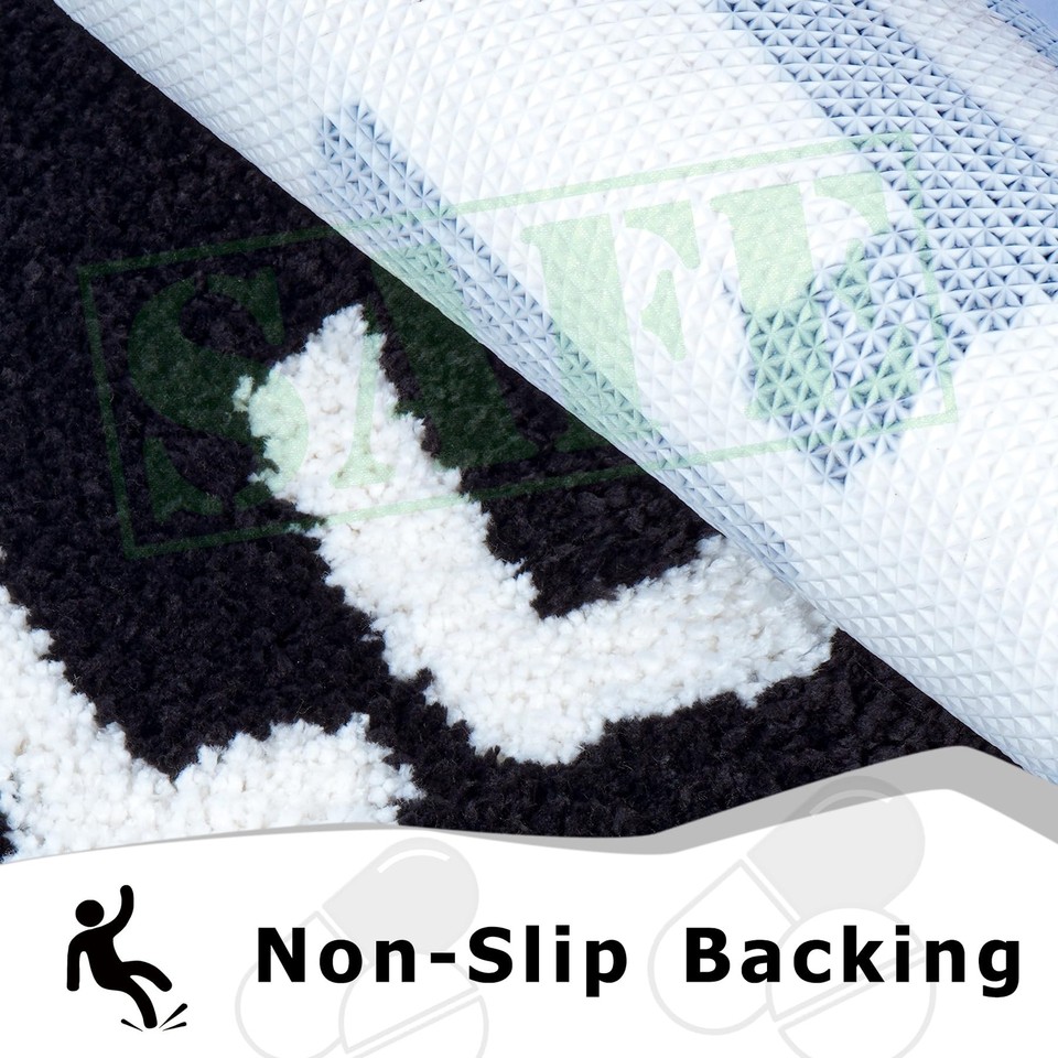 Cute Chill Pill Bath Mat Small Black and White Bathroom Rugs Fluffy