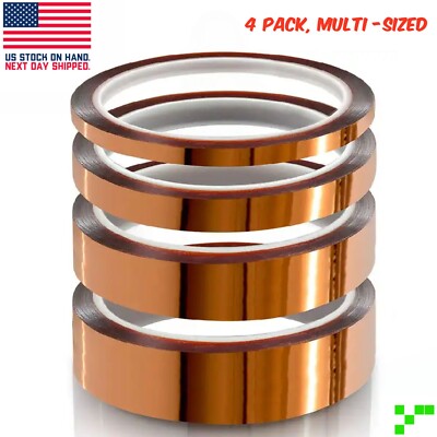 4x Polyimide High Temperature Tape Heat Resistant Kapton 1/8  , 1/4'', 1/2'', 1''
