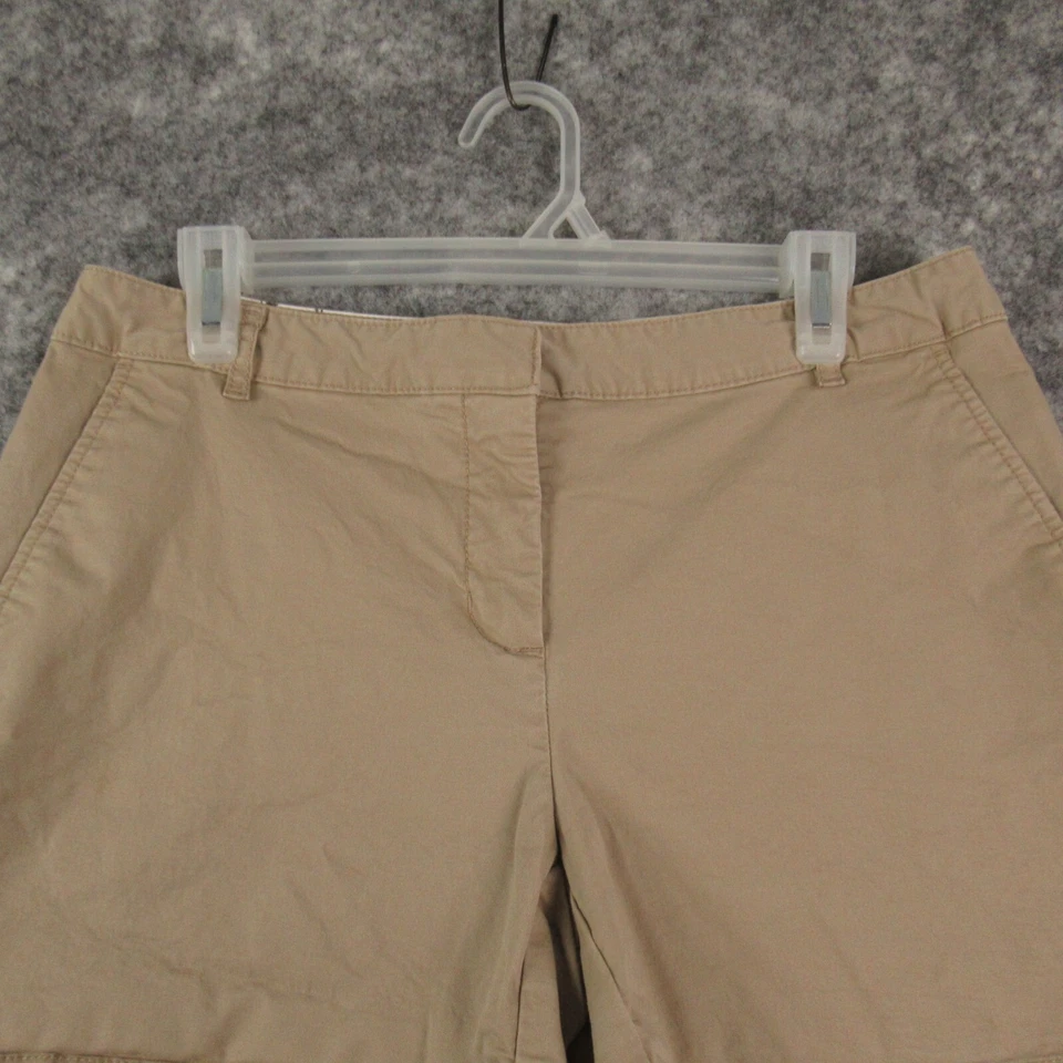 Pantalones Cortos Bajo Mujer 8 Beige Caqui Chino Bolsillos Cortados Frente Plano Algodón Elástico Foto 2 de 4