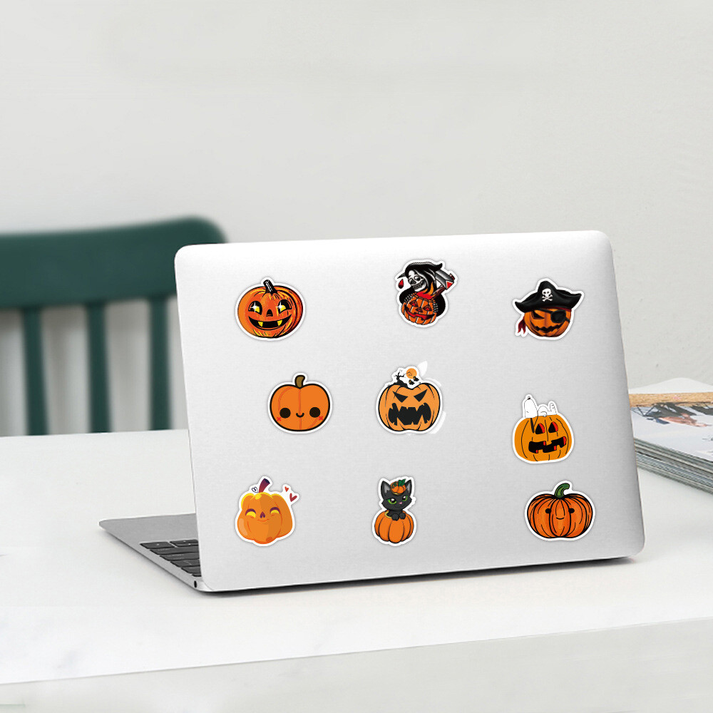 DothRayan Halloween-Aufkleber 100 Stück – Vinyl, Wasserdicht, Mit Kürbis, Hexe & Geistern