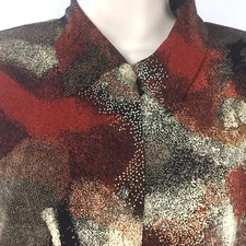 Vintage Abstract Dot Top Womens Size L Retro Long Sleeve Button Front