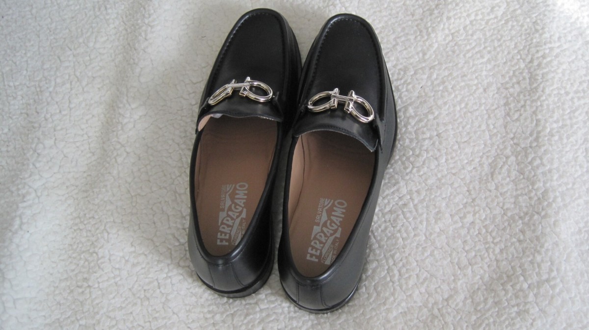 Preowned FERRAGAMO SET ROLO Black Men Loafers Size 8D with