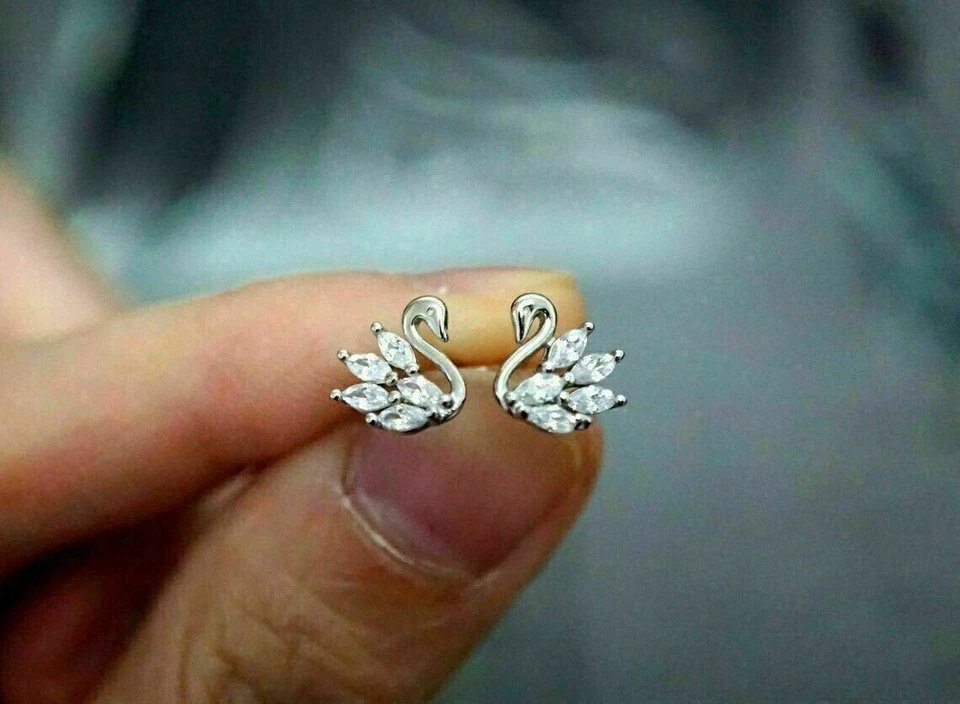 1.4 Ct Marquise Diamond Simulated Wedding Swan Stud Earrings 925 Sterling Silver - Image 2 of 4