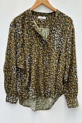 Etoile Isabel Marant Catchell Blouse 40 Green Yellow Shirt Long Sleeve Top