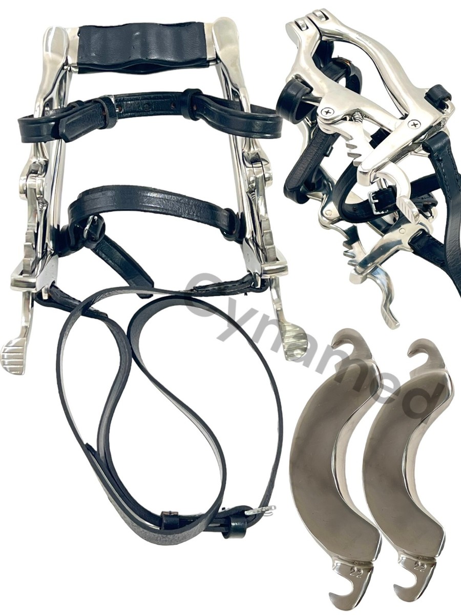 Horquilla Fox Espéculo Dental Equino McPherson - Mordaza De Acero Inoxidable Y Cuero Para Caballos, Veterinaria Espéculo Dental Caballo