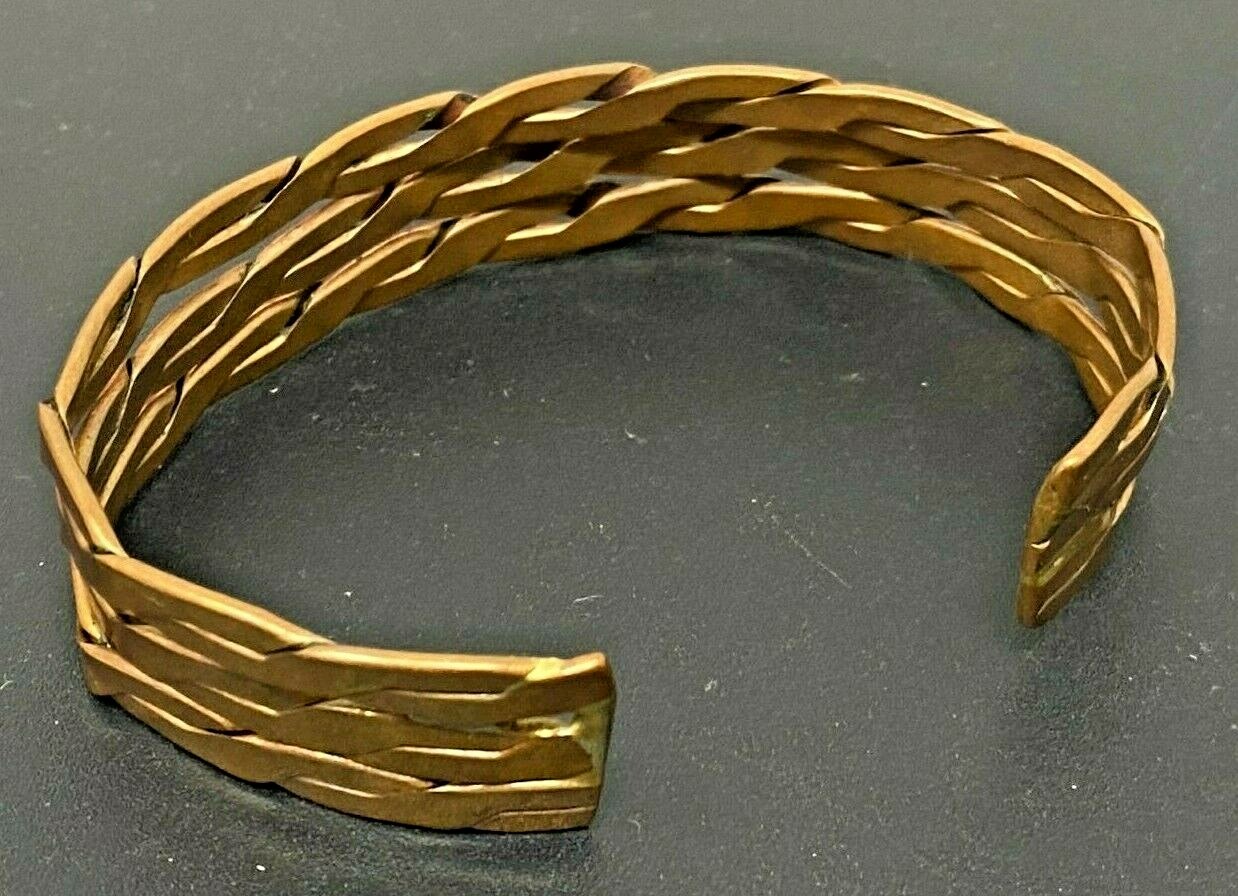 Vintage Solid Copper Wide Cuff Braided Bracelet  … - image 2