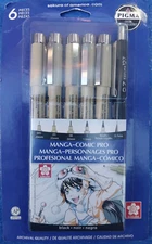 SAKURA PIGMA MANGA-COMIC PRO Black Pen Set ~ 6 Pc. ~ #50201
