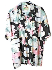 Shirt Paradise Found Men's Casual Hawaiian Button Down Floral Black Sz Large