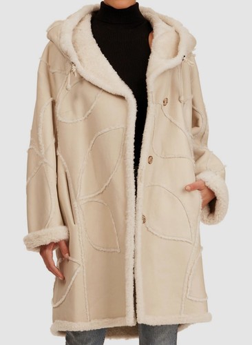 $5200 Christia Women Beige Shearling-Lined Intarsia Stroller Coat Jacket Size XS - 第 1/3 張圖片