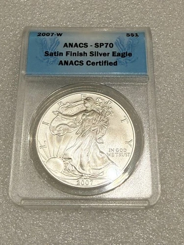 2007 W BURNISHED SILVER EAGLE ANACS SP70 ~~ BLUE LABEL ~~ PRISTINE ~~ NO SPOTS
