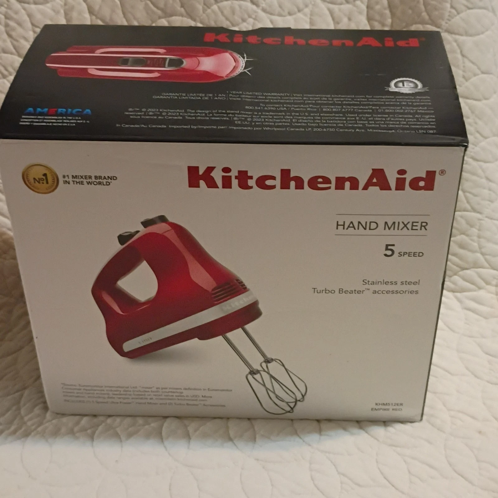 KitchenAid KHM512ER 5-Speed Handheld Mixer Empire Red Turbo Beaters Swivel