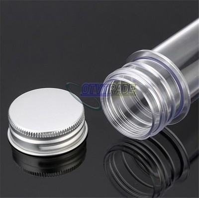 3x Plastic Lab Test Tubes with Metal Caps Stoppers Screw Top Lid Round Bottom #q