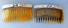 Navajo Sterling  Turquoise Hair Combs MATCHING SET OF TWO 2 