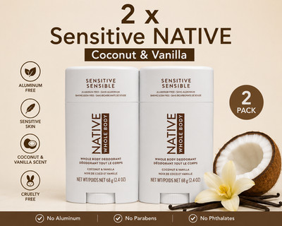 2 Pack Native Sensitive Whole Body Deodorant Coconut & Vanilla 2.4 oz Each