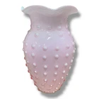 Vintage Petal Pink & White Glass Hobnail Ruffle Vase 7 Inches