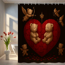 Cute Valentine's Day Shower Curtain with Teddy Bears and Roses