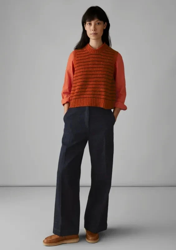 Toast Stripe Donegal Wool Tank Vest Size Large Harissa Red Sweater Knit Flecked - Image 2 of 4