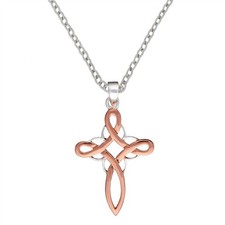 Silverly Celtic Cross Pendant 925 Sterling Silver Rose Gold Plated Necklace