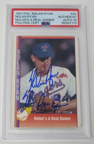 Nolan Ryan HOF Signed Autograph 1991 Pacific Bloody Lip Card # 92 PSA 10 Auto