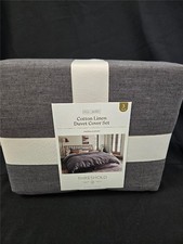 @= Threshold Duvet Cover Set Full Queen Cotton Linen 3 PC Set Washable NEW