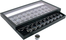 50 Gem Jars Black Display Tray Travel Case Acrylic Lid