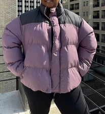 NWT~Fabletics Essential Puffer Coat Plum Cactus Onyx (Purple/ Black) Sz 2XL