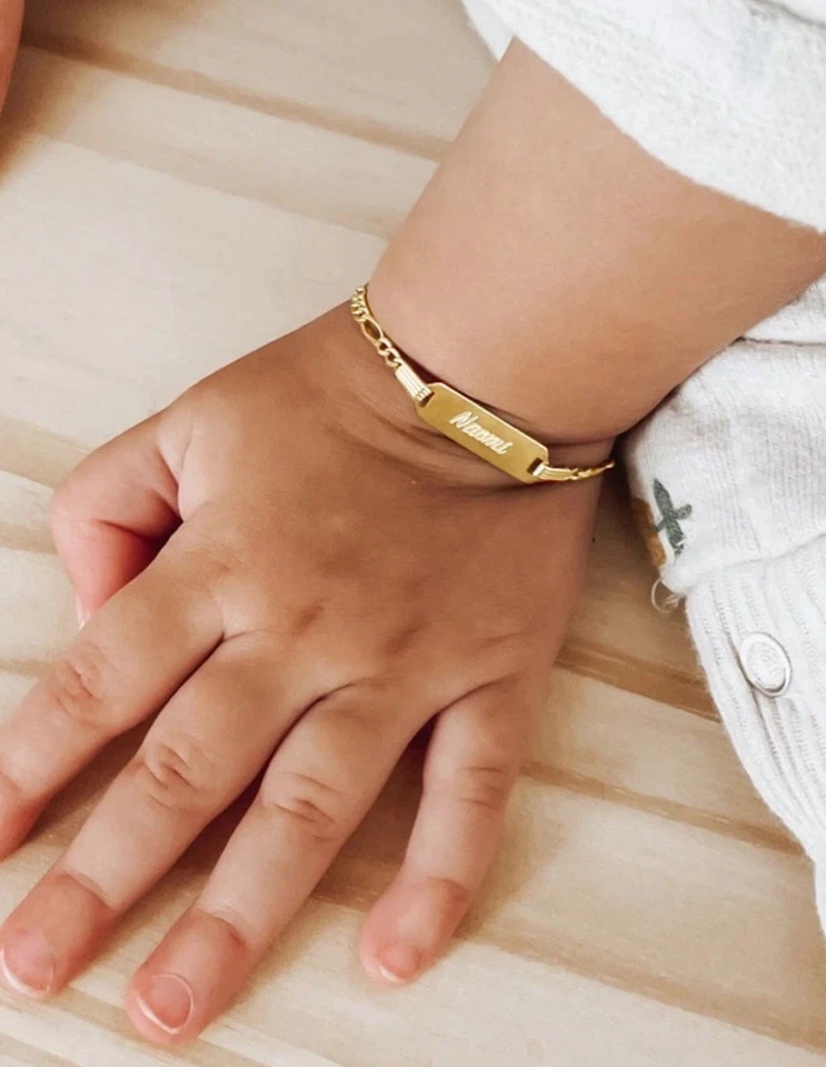 Браслет детский Figaro с гравировкой золото 14 карат 5 дюймов Daleyzia (имя на браслете 1,6 грамма - Изображение 3 из 4