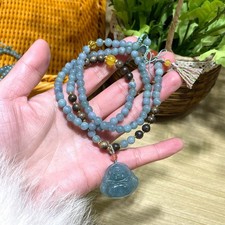 Certified A Natural Green Jadeite sweater necklace Jade Pendant Maitreya Buddha