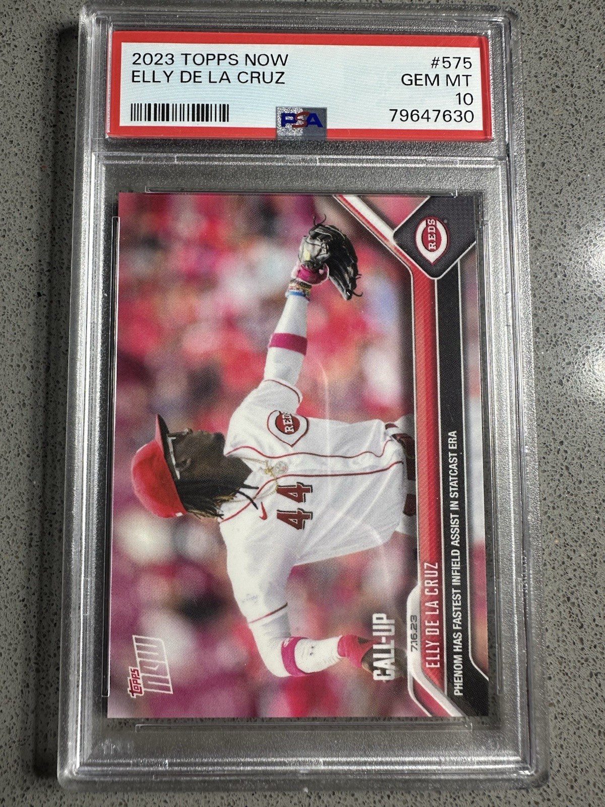 PSA 10 Elly De La Cruz 2023 Topps Now #575 Fastest Infield Assist Rookie Card