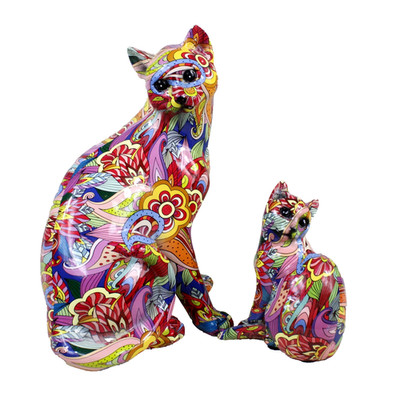 2 x Groovy Art Katzen Figuren Ornamente Pop Art Psychedelic 60er Hippie 