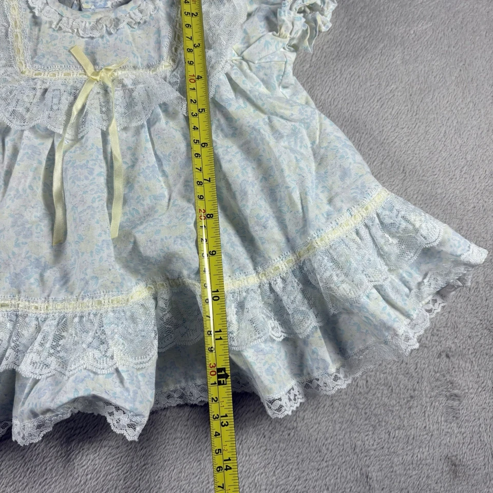 Vintage Caitlyn Scott Toddler Girls Dress 3/6M Floral White Blue Made USA 90s#2B - Image 2 of 4