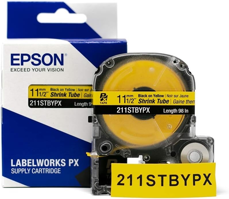 Epson LABELWORKS 211STBYPX Black on Yellow Shrink Tube 1/2" (11mm) - 211STBYPX