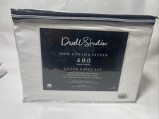 Dwell Studios 400TC Cotton Sateen Weave Queen Sheet 4Pc Set - White New