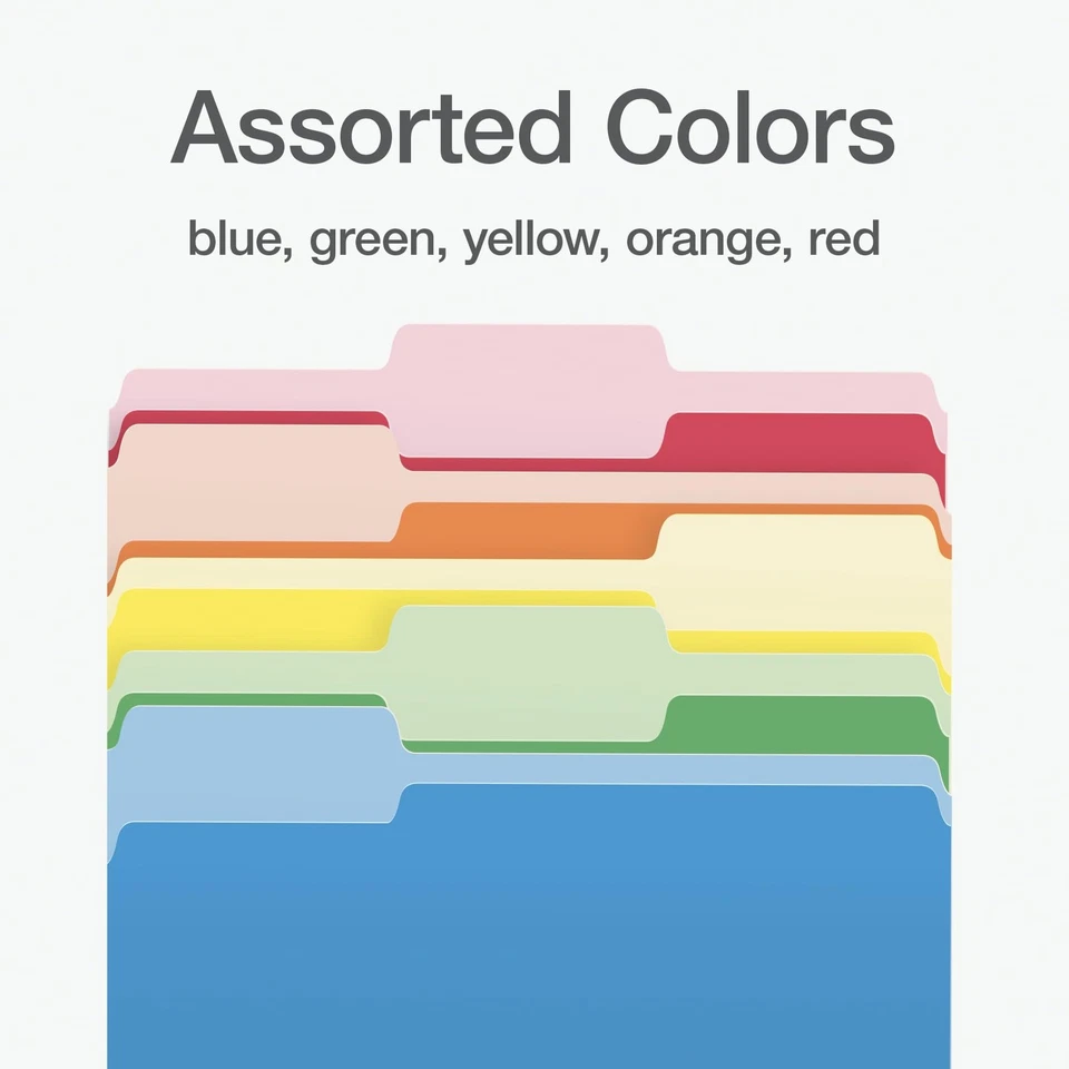 File Folders, Two-Tone Assorted Colors, Letter Size, 1/3 Cut Tabs, Office Org... - Image 3 of 4