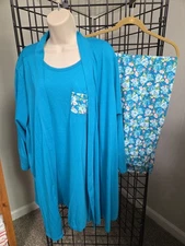 Carole Hochman 3 Piece Pajama Set Size 3X Teal Floral Heavenly Soft