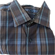 Bugatchi UOMO Men's Classic Fit XL Plaid Multicolored 100  Cotton Blue