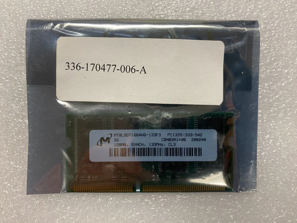 VINTAGE MT8LSDT1664HG-133F3 Micron 128MB SODIMM PC133S-333, 22 YEARS OLD but NEW - Image 2 of 2