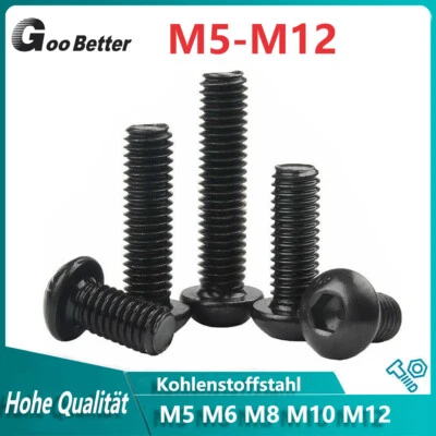 GOO BETTER Tornillos de lente 12.9 hexágono interior ISO 7380 cabeza de lente negro M5 M6 M8 M10 M12