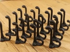 20 BLACK CAST IRON ACORN HOOKS 3 1/4" LONG HOOK COAT HAT WALL TOWEL BATHROOM