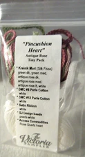 Victoria Sampler HEART PINCUSHION Antique Rose TINY PACK