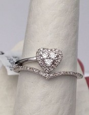 10k White Gold Heart Round Diamond Wedding Engagement Promise Ring Bridal