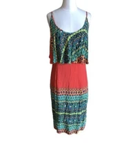 Anthropologie Plenty By Tracy Reece Orange Geometric Print Popover Dress Sz 10