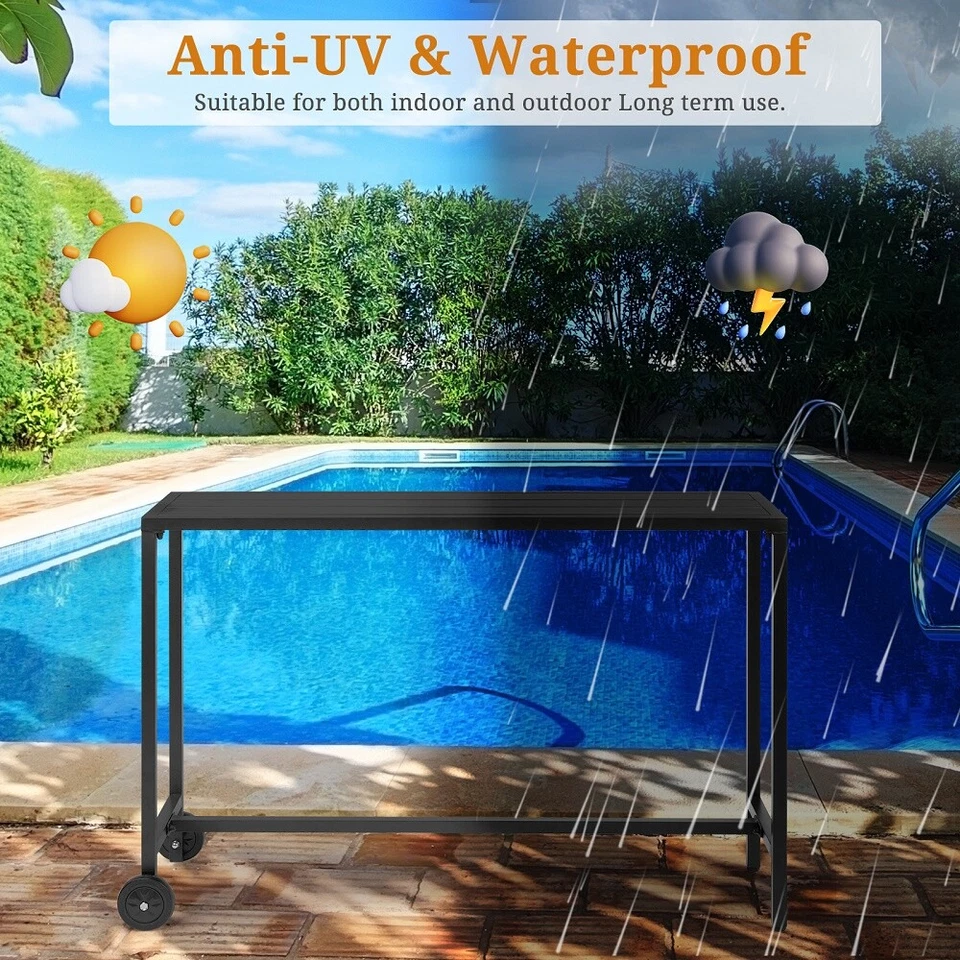 Bar Table with Wheels Rectangle Narrow Counter Height Table Bar Height Table - Image 3 of 4