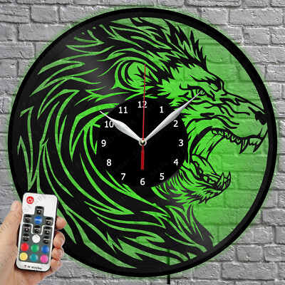 LED Clock Lion Vinyl Record Wall Clock Led Light Wall Clock 1728