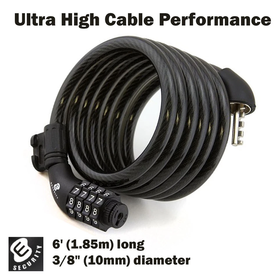 ETRONIC 6 ft. Bike Lock Cable - Resettable Combo, Anti-Theft Security (Black) - Image 2 of 4