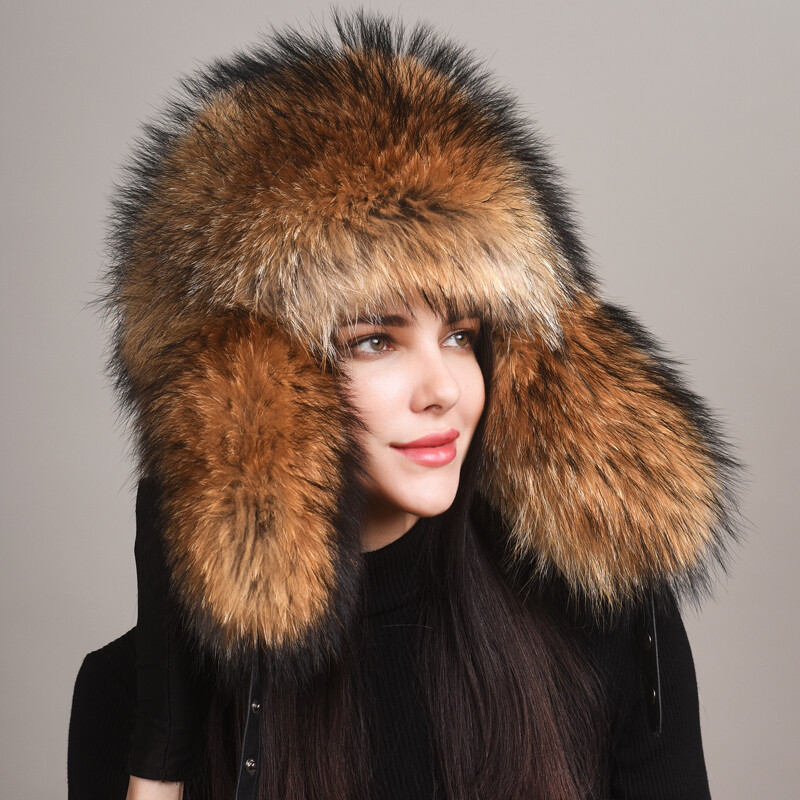 Unisex Full Covered Real Natural Fox Fur Hat Russian Ushanka Hat
