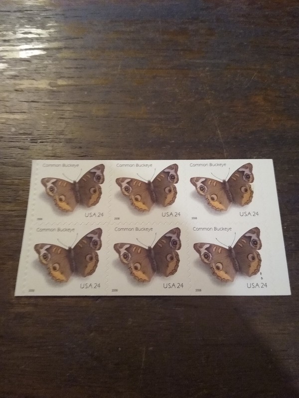 #4001A 24c COMMON BUCKEYE 6 STAMPS MNH UNFOLDED-2006